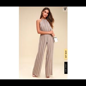 Ocean City Tan and White Striped Jumpsuit